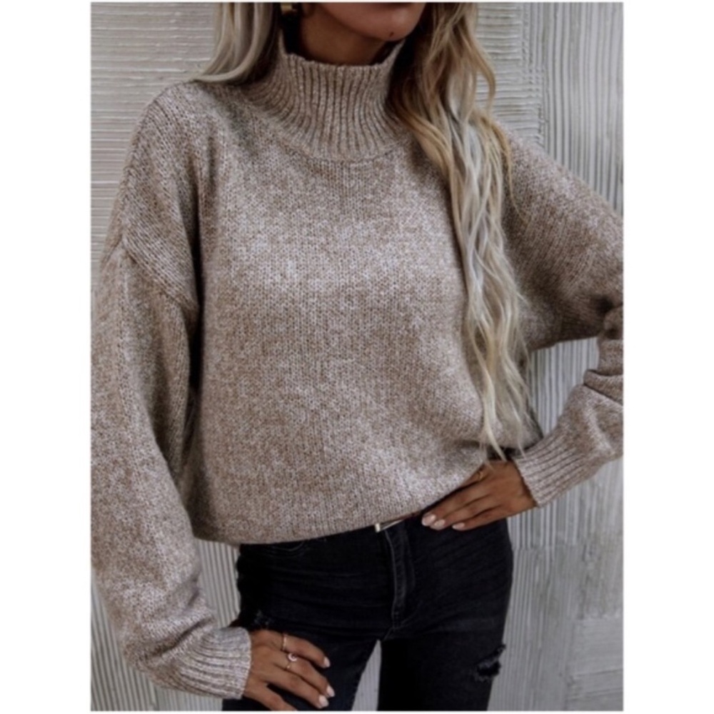 Cozy Camel Mock Neck Oversized Knit Sweater XS S M L XL XXL